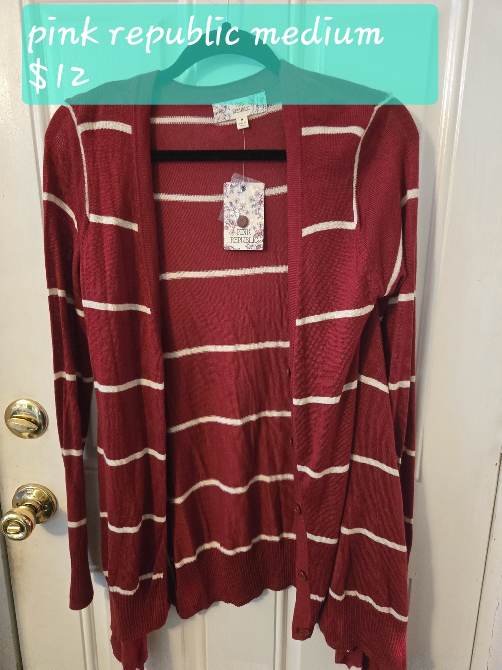 Pink Republic Red and White Striped Open Cardigan